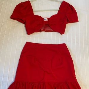 Revolve Superdown Red two piece skirt crop top set
